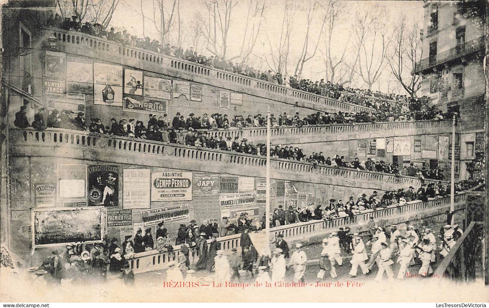 FRANCE - Béziers - La Rampe De La Citadelle - Jour De Fête - Animé - Carte Postale Ancienne - Beziers