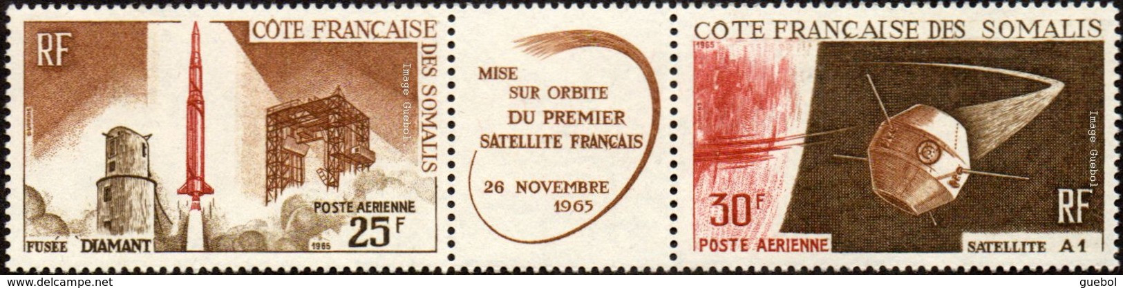 Détail De La Série Du Lancement Du Premier Satellite Français à Hammaguir, Cote Des Somalis N° PA 46 A ** Espace - 1966 Lancement 1e Satellite Française à Hammaguir