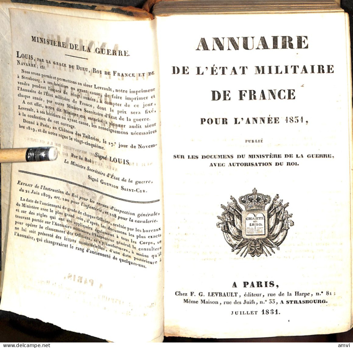 S01 - RARE! Annuaire De L'etat Militaire De  France Pour L'année 1831 Reliure En Mauvais Etat - French