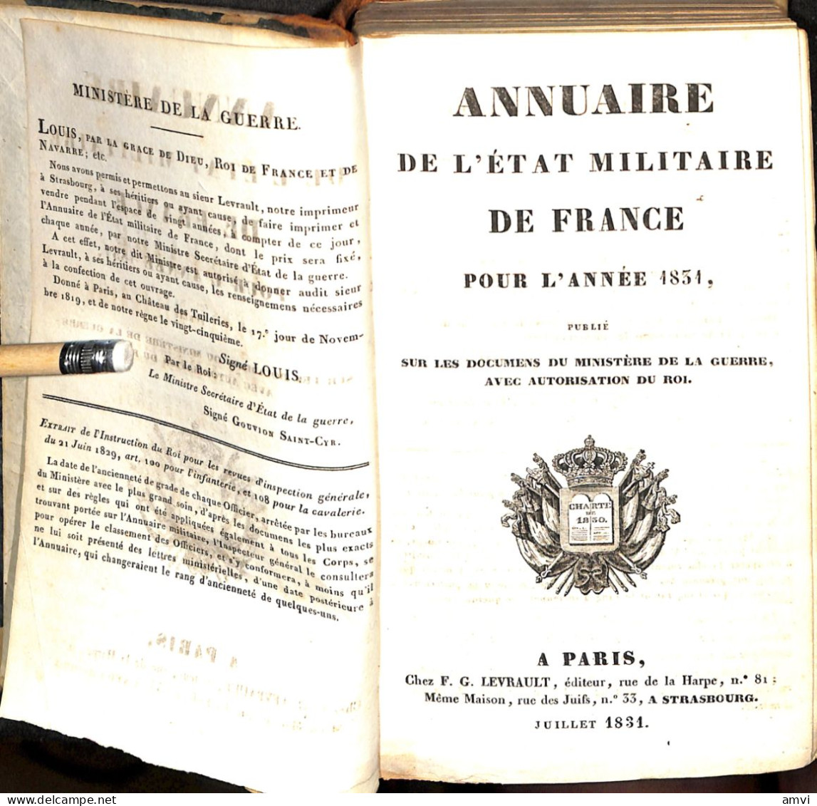 S01 - RARE! Annuaire De L'etat Militaire De  France Pour L'année 1831 Reliure En Mauvais Etat - Francese