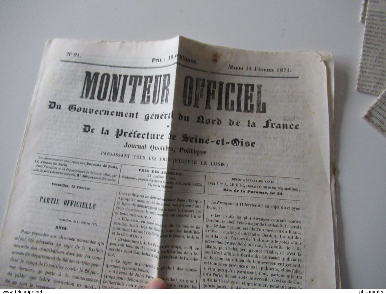 Guerre 1870 / Deutsch-Französischer Krieg / Zeitungen / Kriegberichte Fevrier 1871 / Moniteur Officiel Journal Quotidie - Französisch