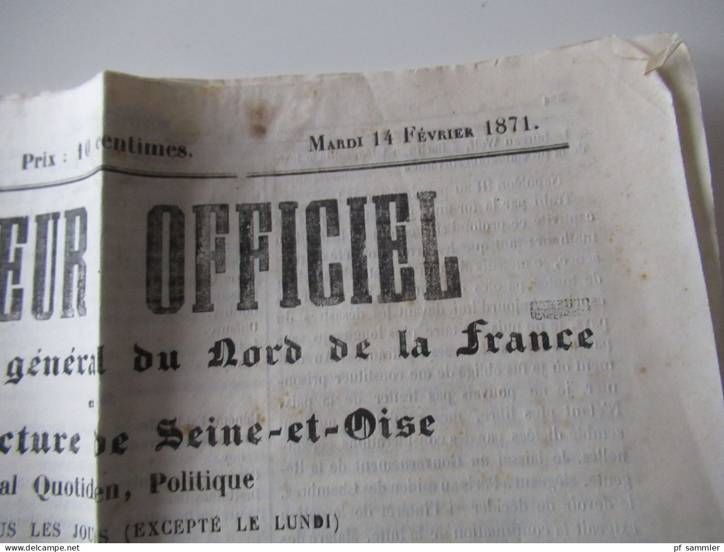Guerre 1870 / Deutsch-Französischer Krieg / Zeitungen / Kriegberichte Fevrier 1871 / Moniteur Officiel Journal Quotidie - Français