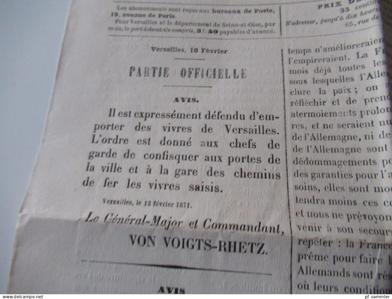 Guerre 1870 / Deutsch-Französischer Krieg / Zeitungen / Kriegberichte Fevrier 1871 / Moniteur Officiel Journal Quotidie