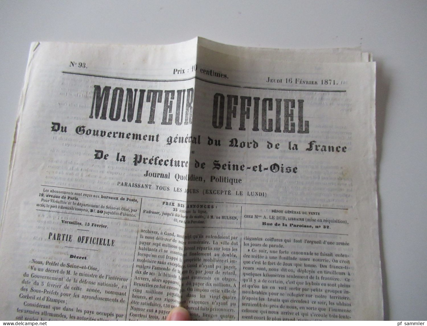 Guerre 1870 / Deutsch-Französischer Krieg / Zeitungen / Kriegberichte Fevrier 1871 / Moniteur Officiel Journal Quotidie