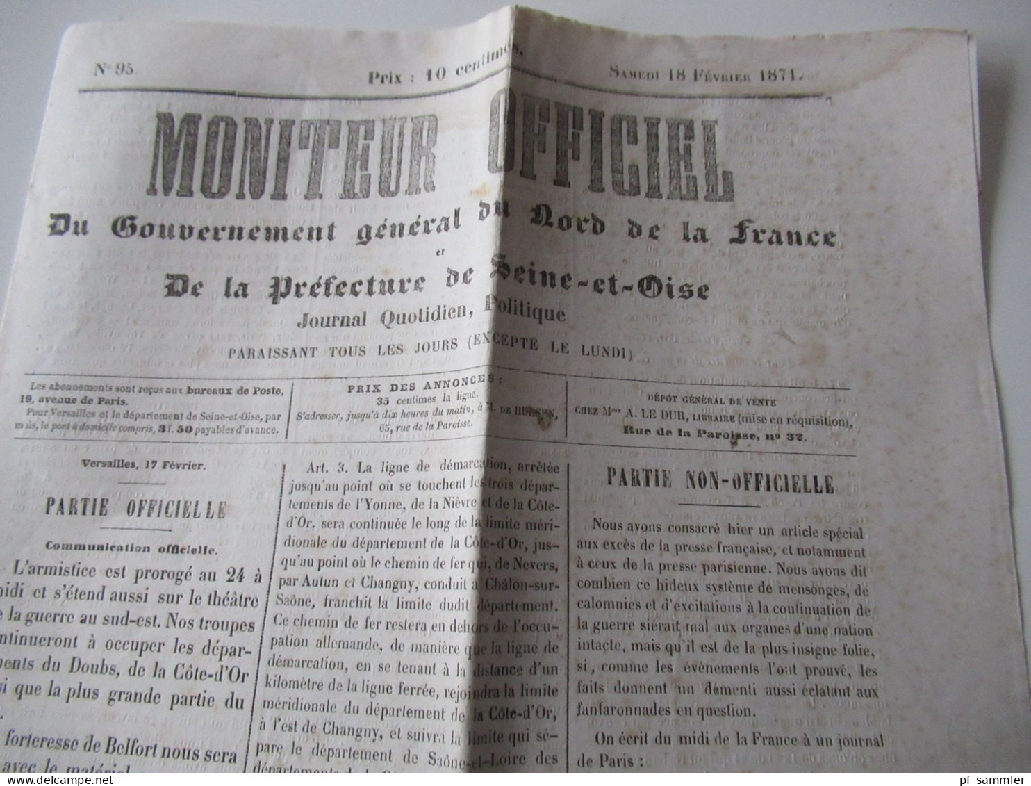 Guerre 1870 / Deutsch-Französischer Krieg / Zeitungen / Kriegberichte Fevrier 1871 / Moniteur Officiel Journal Quotidie