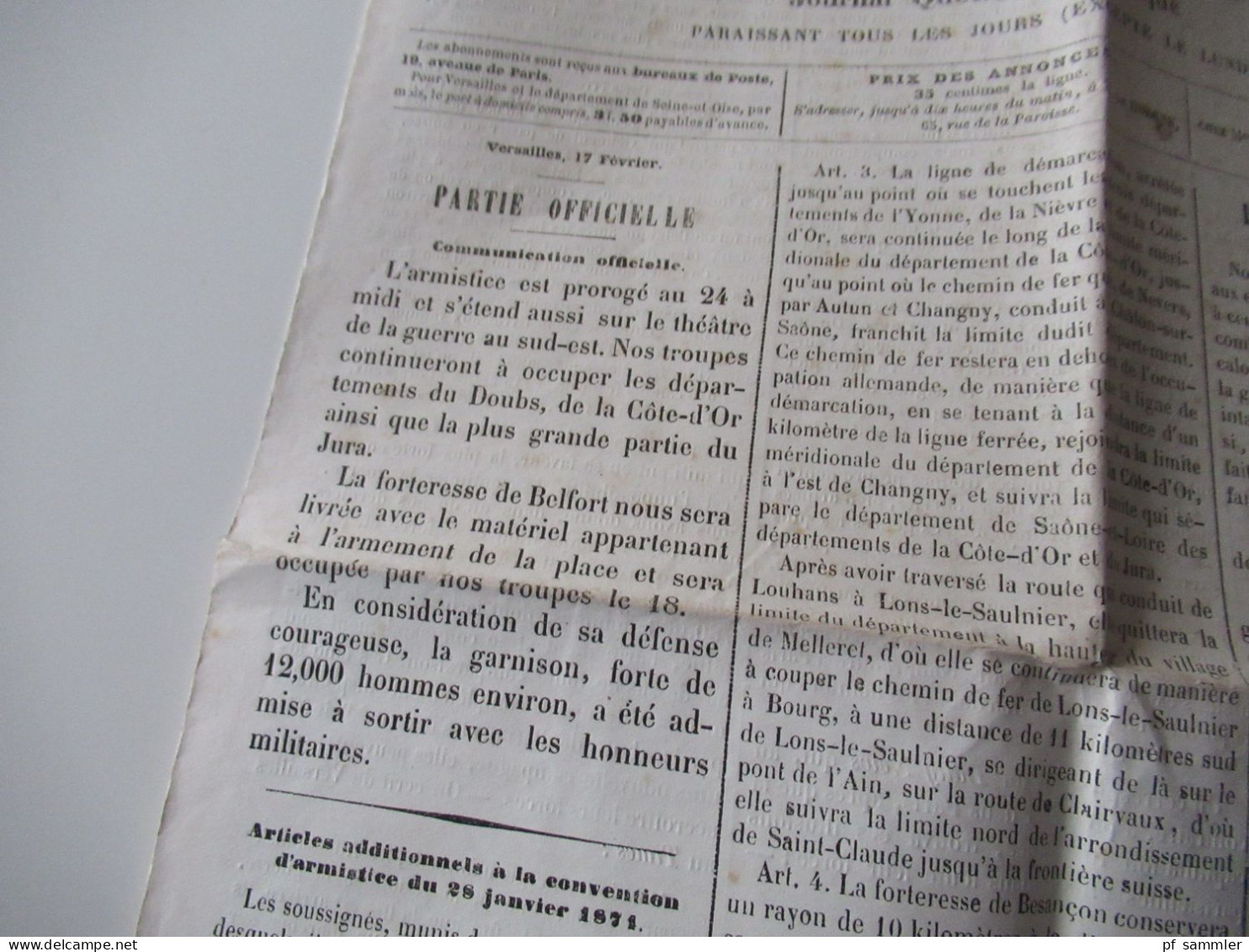 Guerre 1870 / Deutsch-Französischer Krieg / Zeitungen / Kriegberichte Fevrier 1871 / Moniteur Officiel Journal Quotidie