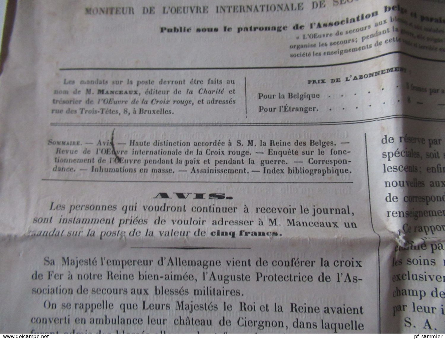 Guerre 1870 / Deutsch-Französischer Krieg Zeitung Croix Rouge La Charité Sur Les Champs De Bataille Bruxelles 12.1871 - Francés