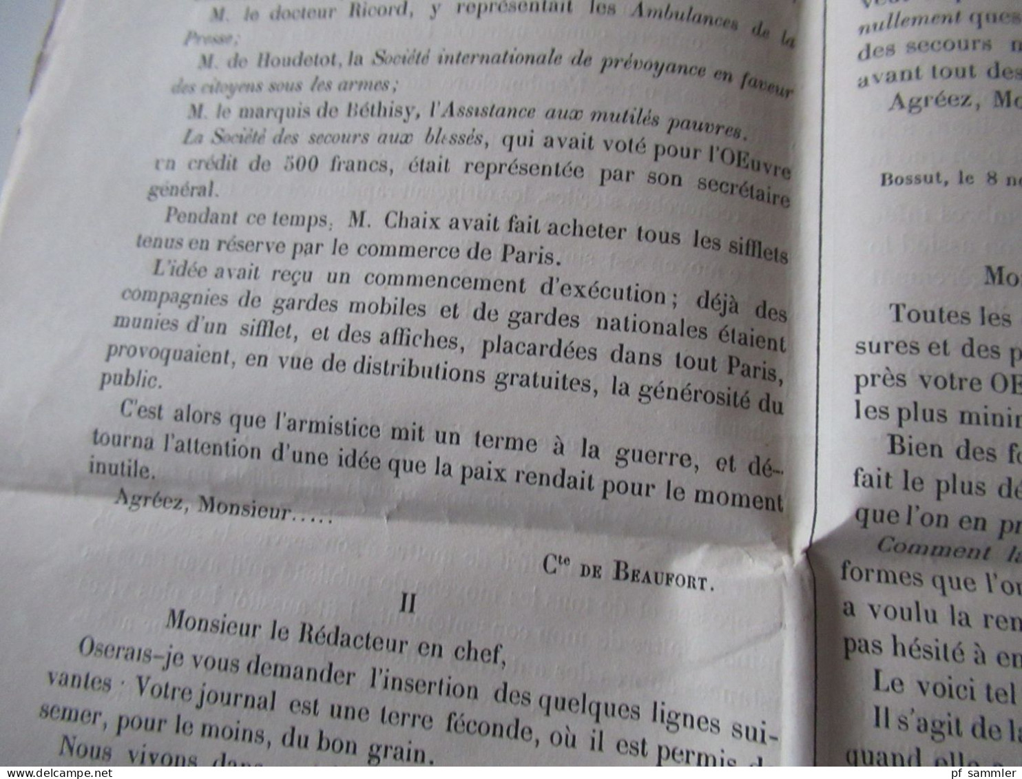 Guerre 1870 / Deutsch-Französischer Krieg Zeitung Croix rouge La Charité sur Les Champs de Bataille Bruxelles 12.1871