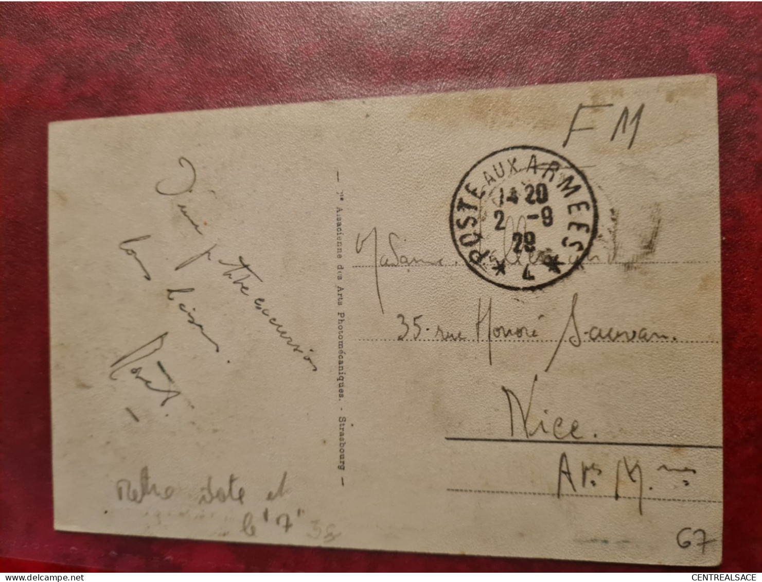 Carte  FM 1929 POSTE AUX ARMEES AVEC UN 7 ENTRE LES ETOILES POUR NICE - Other & Unclassified