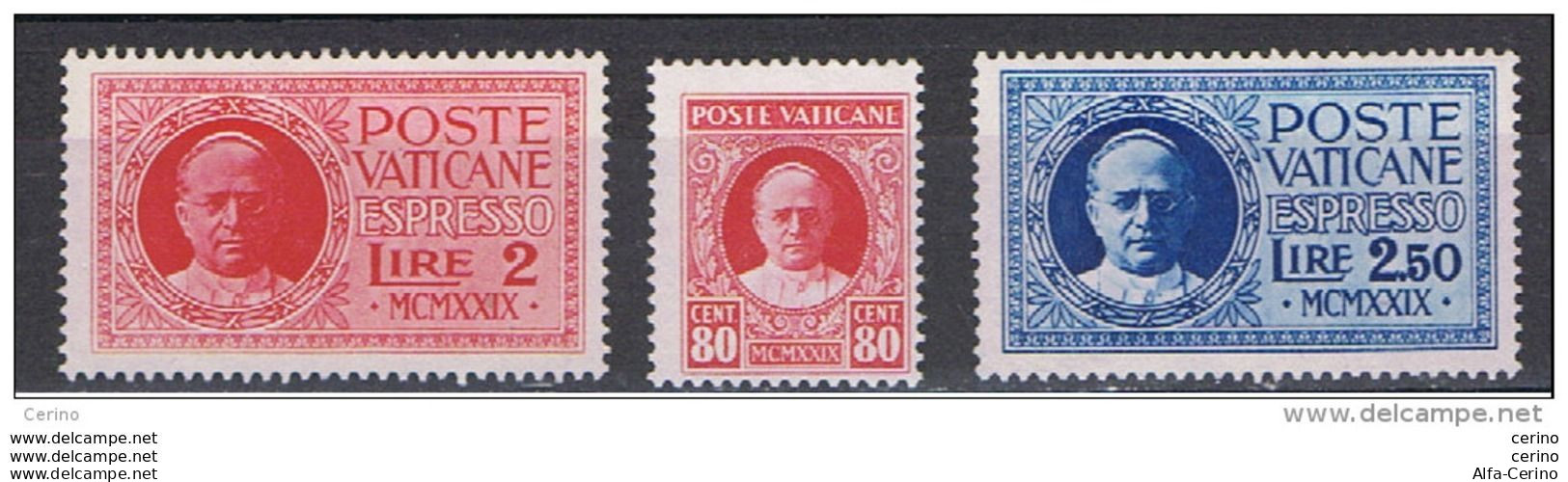 VATICANO:  1929  CONCILIAZIONE  -  3  VAL. S.G. -  SASS. 8//E2 - Usados