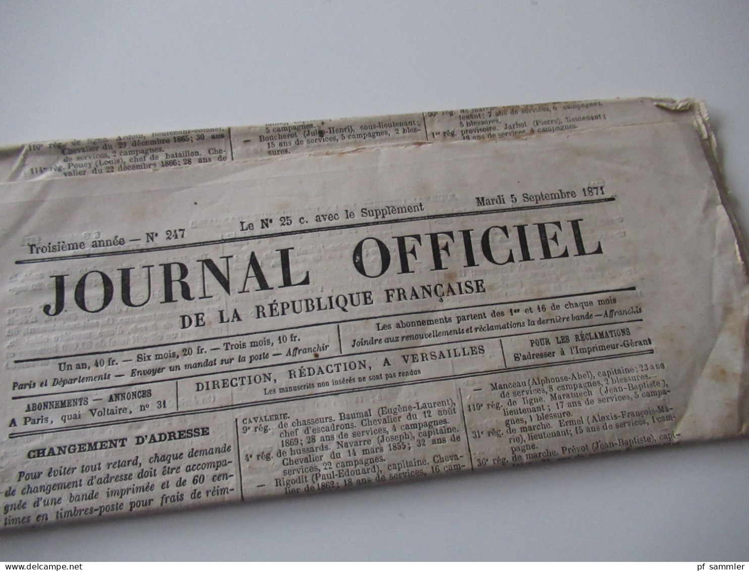 Guerre 1870 Deutsch-Französischer Krieg 5 Zeitungen Journal Officiel de la Republique Francaise August u. September 1871