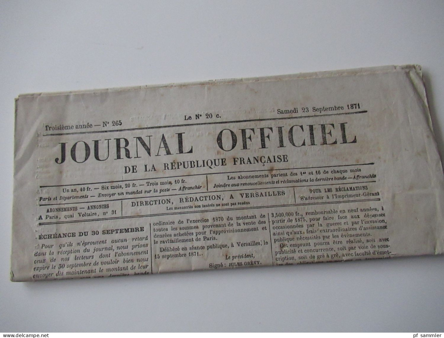 Guerre 1870 Deutsch-Französischer Krieg 5 Zeitungen Journal Officiel de la Republique Francaise August u. September 1871