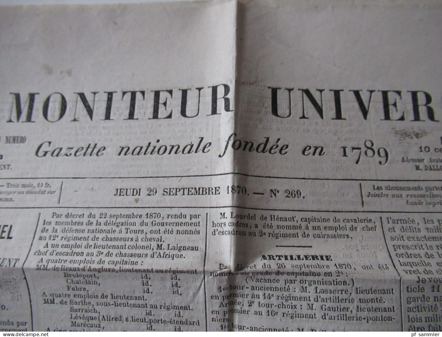 Guerre 1870 Deutsch-Französischer Krieg 2 Zeitungen Le Moniteur Universel Gazette nationale fondée en 1789 Ballon Montè