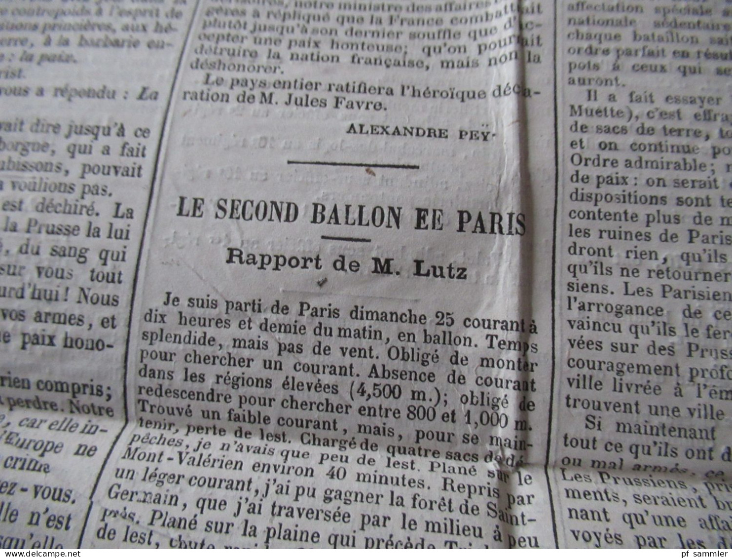 Guerre 1870 Deutsch-Französischer Krieg 2 Zeitungen Le Moniteur Universel Gazette nationale fondée en 1789 Ballon Montè