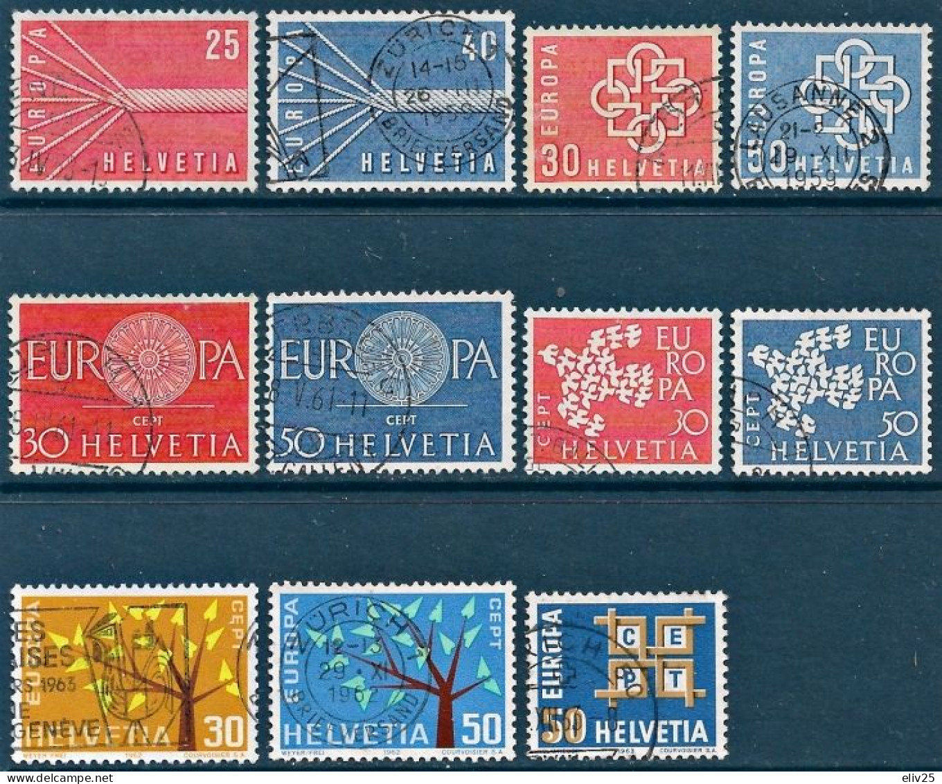 Switzerland 1957, 1959, 1960, 1961, 1962 & 1963, Europa CEPT - Lot Of 6 Sets (11 Stamps) Used - Colecciones
