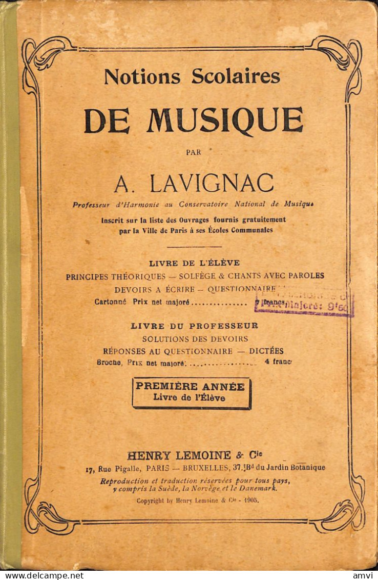 Notions Scolaires De Musique Par A. Lavignac, 1905 - Música