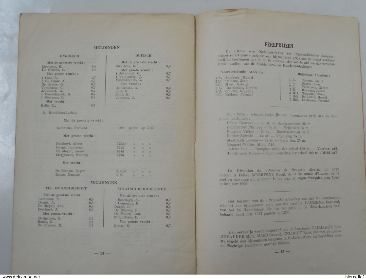 Rijksmiddelbare Jongensschool En Handelsafdeeling Brugge Schooljaar 1938-1939 Plechtige Prijsuitdeeling RMS GO! School - Diplomi E Pagelle