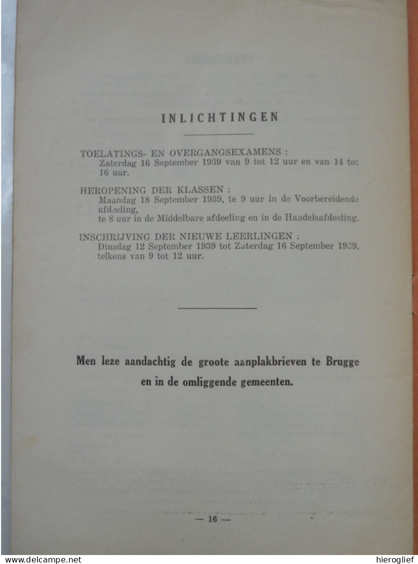 Rijksmiddelbare Jongensschool En Handelsafdeeling Brugge Schooljaar 1938-1939 Plechtige Prijsuitdeeling RMS GO! School - Diplomi E Pagelle