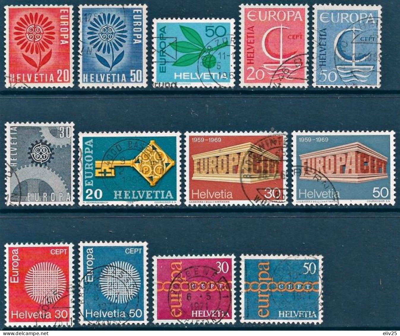 Switzerland 1964, 1965, 1966, 1967, 1968, 1969, 1970 & 1971, Europa CEPT - Lot Of 8 Sets (13 Stamps) Used - Collections