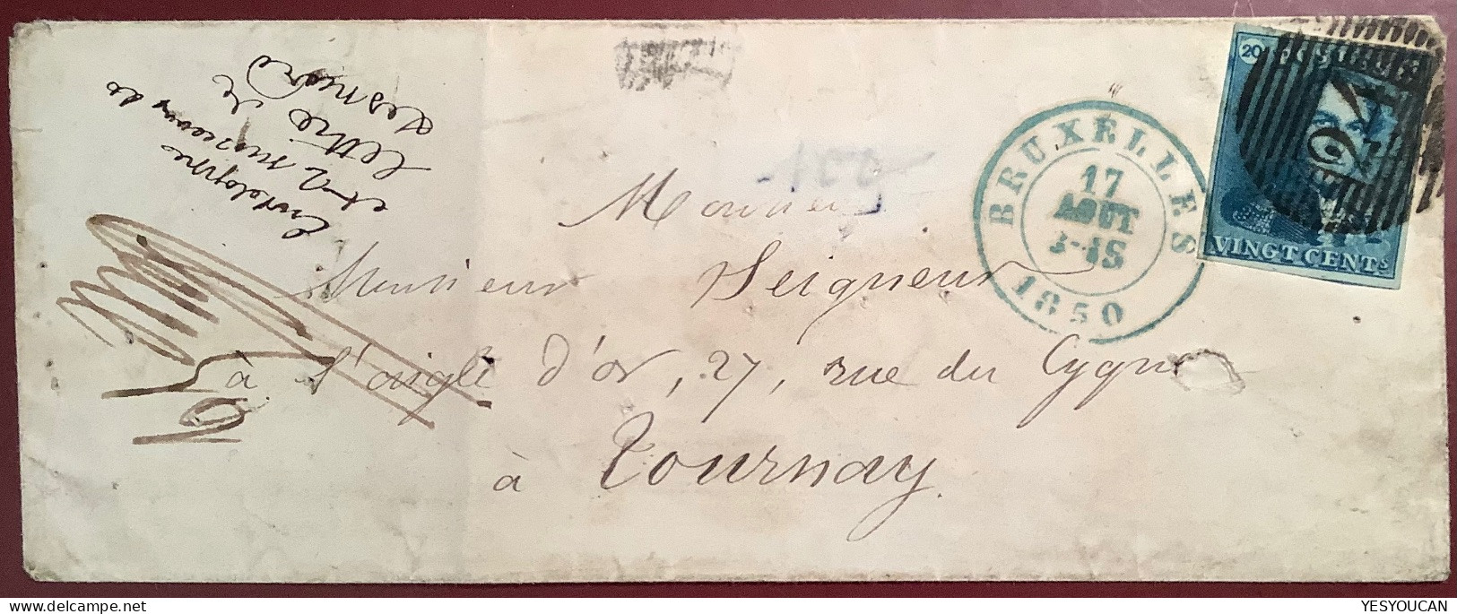 „24“ BRUXELLES 1849 Épaulettes 20c Nr.2 TTB Sur Lettre 1850>Tournay  (Belgique Belgium Cover - 1849 Schulterklappen