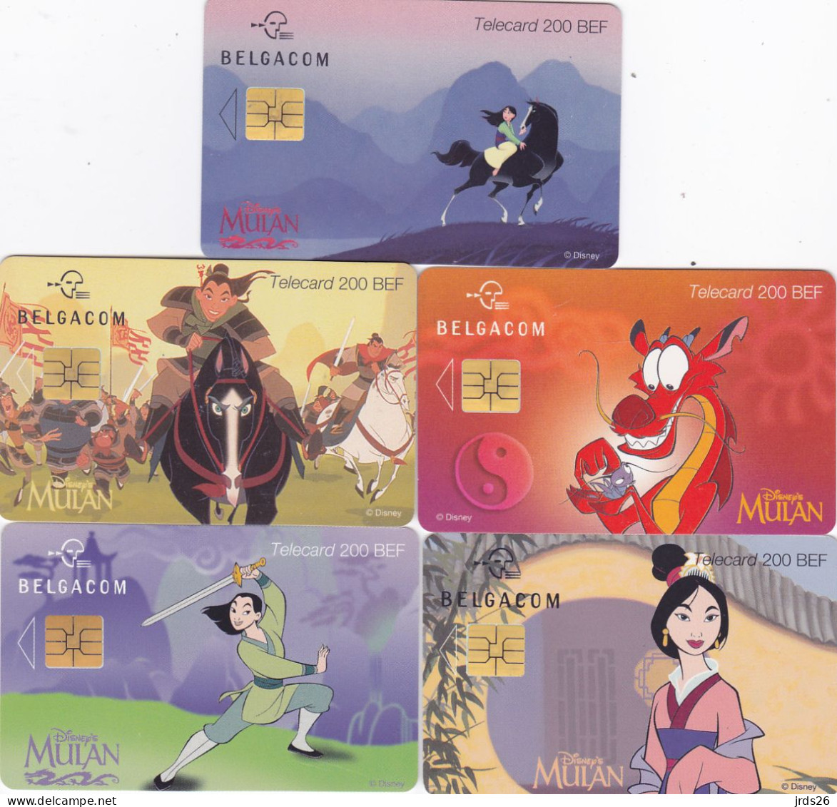 Belgium Chip - - - Set Of 5 Disney Phonecards Mulan - With Chip