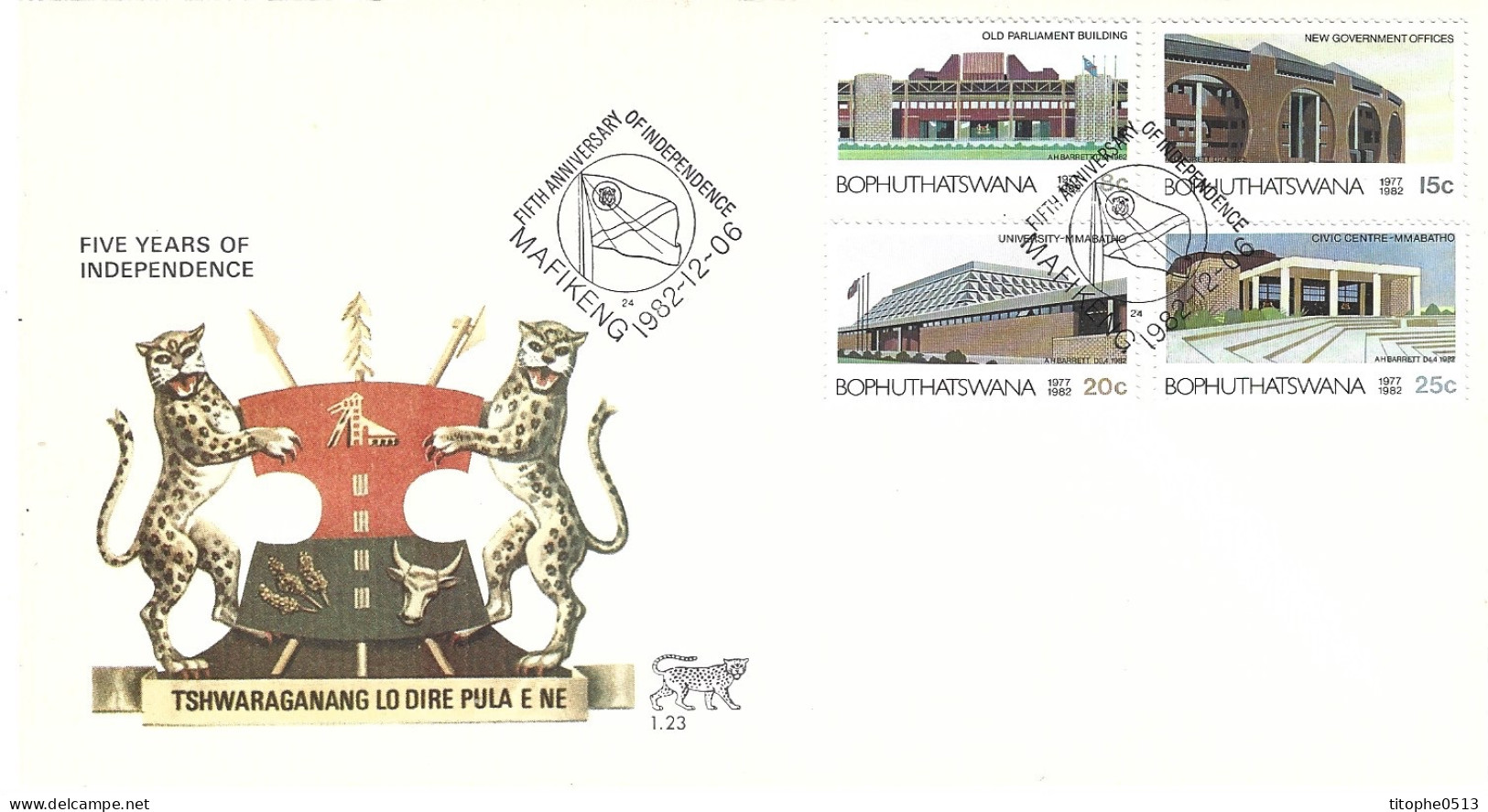 BOPHUTHATSWANA. N°96-9 De 1982 Sur Enveloppe 1er Jour. Edifices. - Bophuthatswana