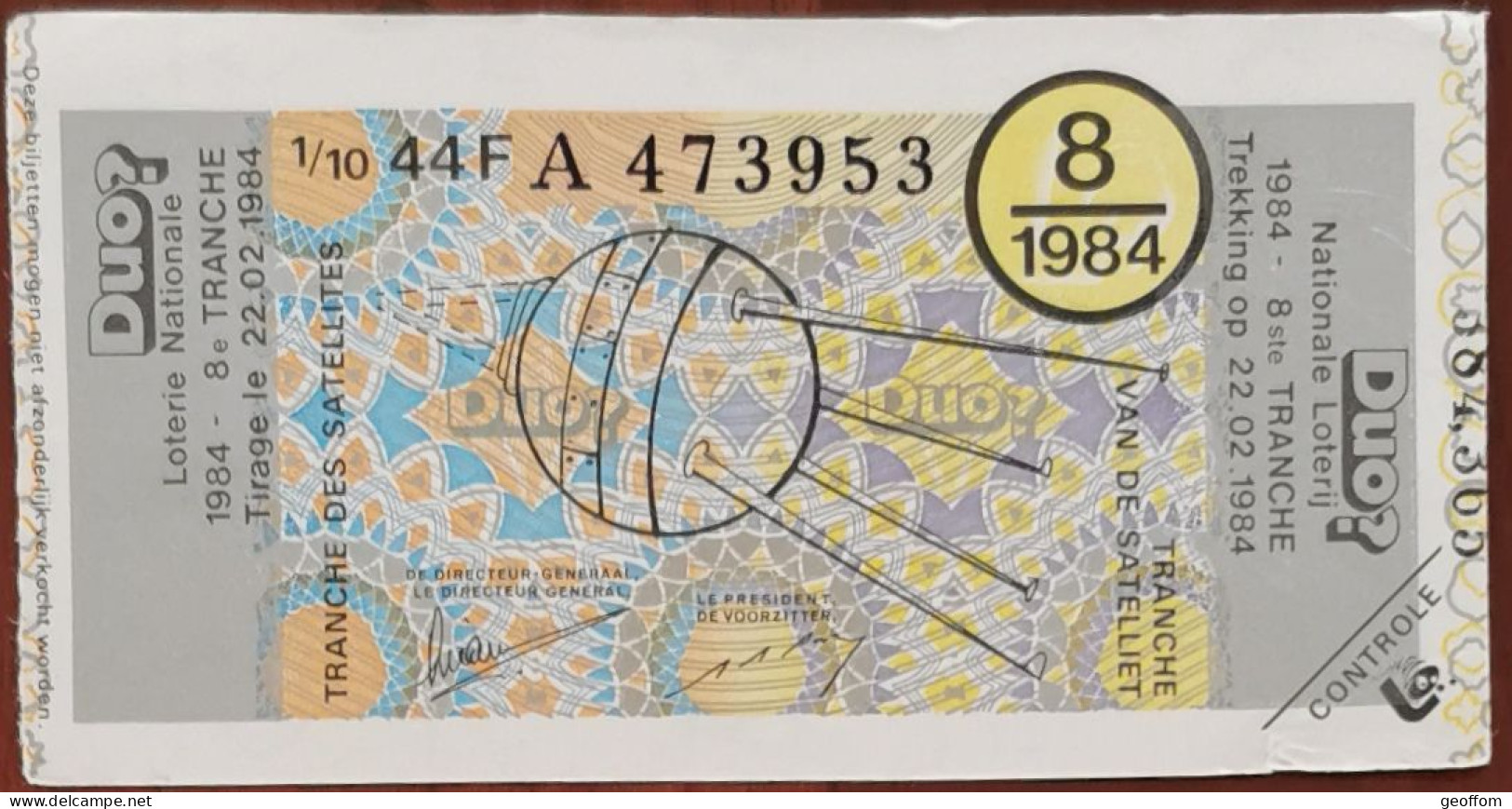 Billet De Loterie Nationale Belgique 1984 8e Tranche Des Satellites - 22-2-1984 - Billetes De Lotería