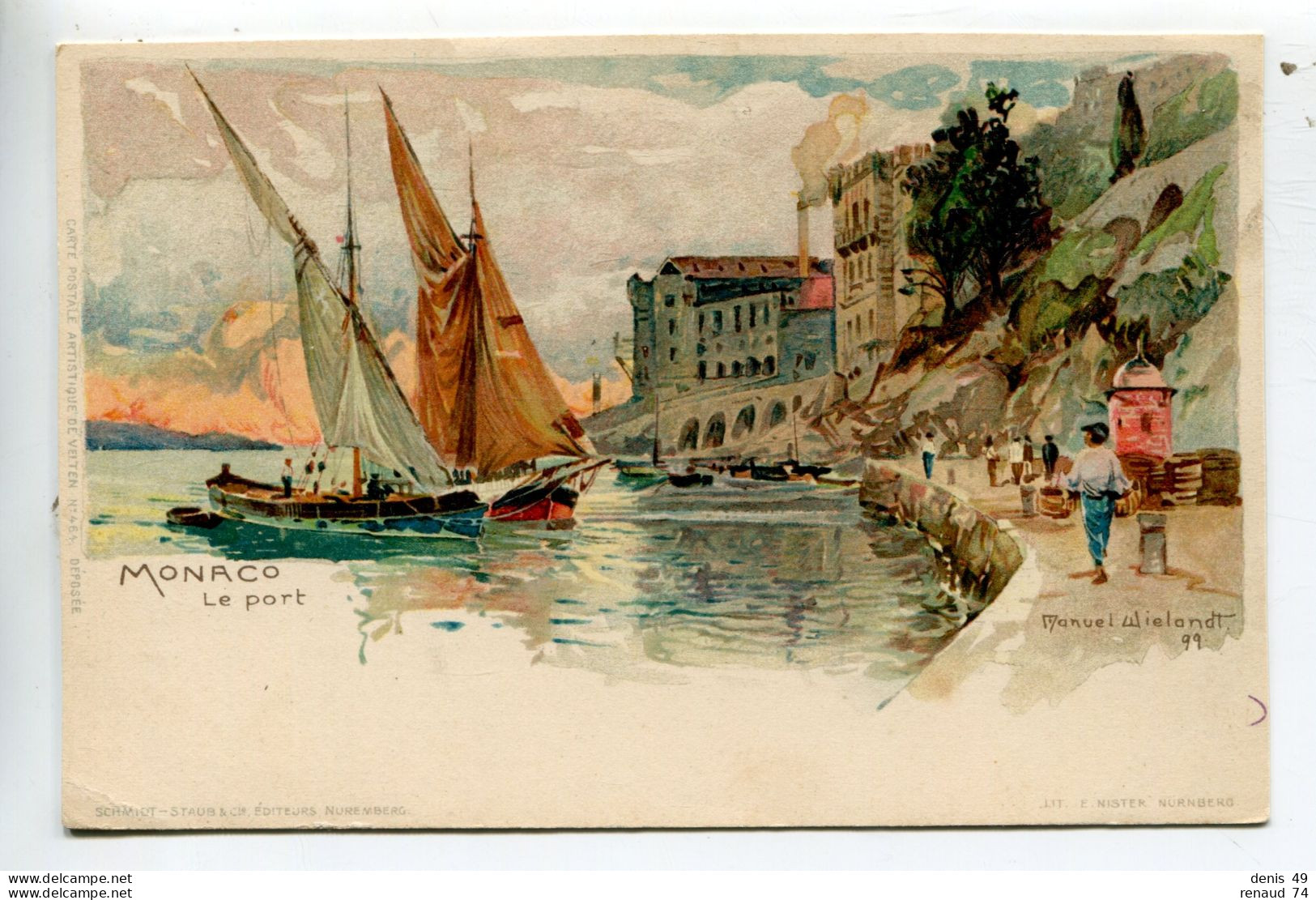 Monaco Lithographie Le Port Manuel Wielandt 1899 - Porto