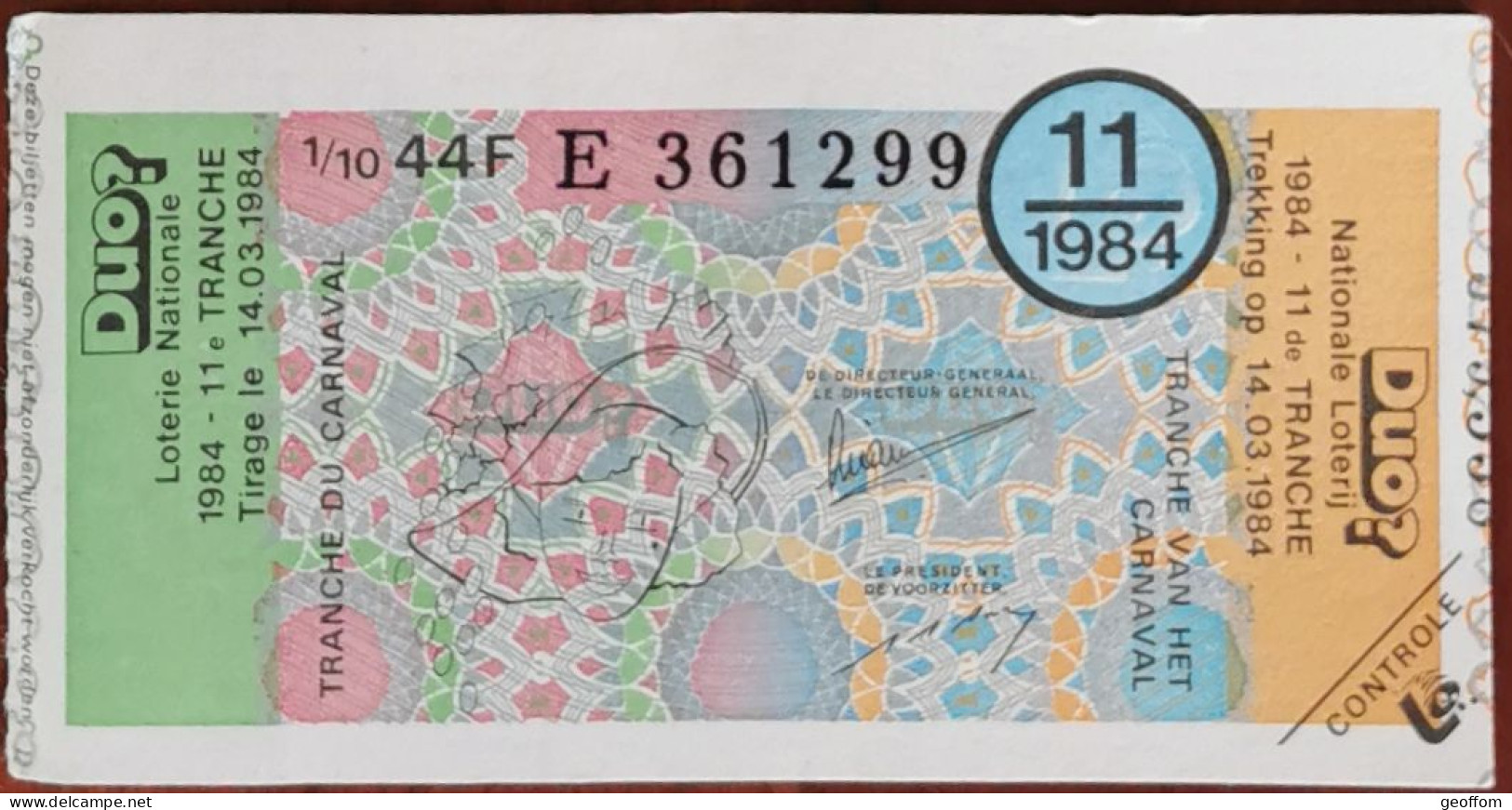 Billet De Loterie Nationale Belgique 1984 11e Tranche Du Carnaval - 14-3-1984 - Billetes De Lotería