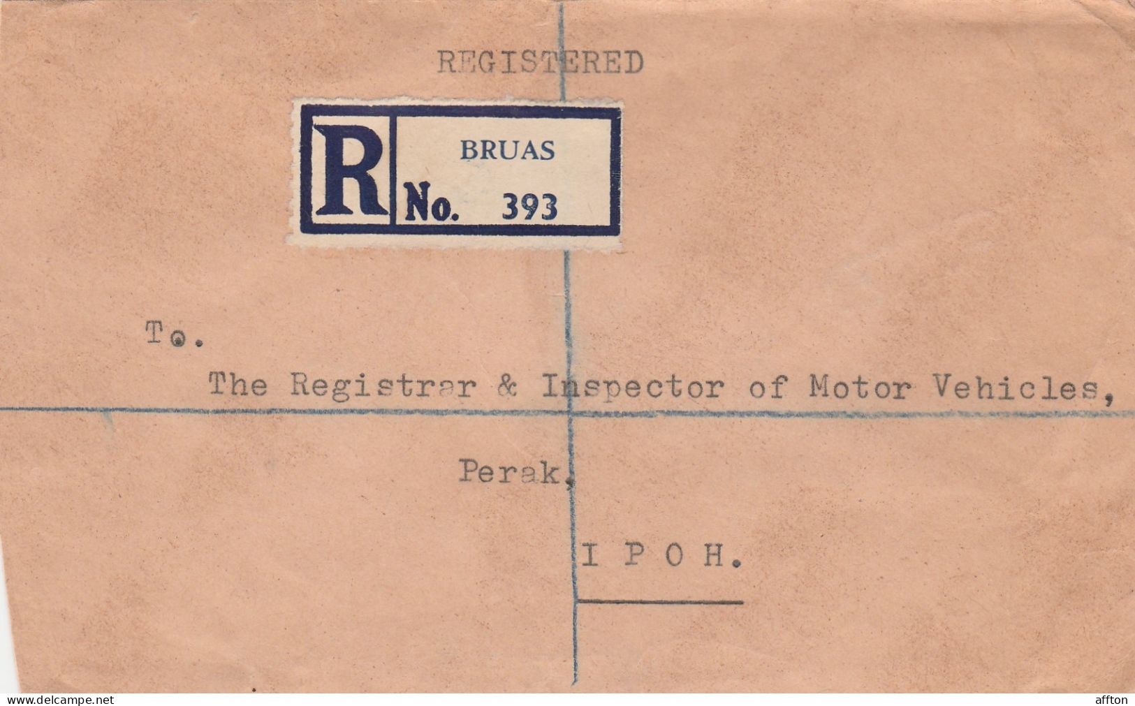 Bruas Malaysia 1954 Registered Cover Mailed - Federated Malay States