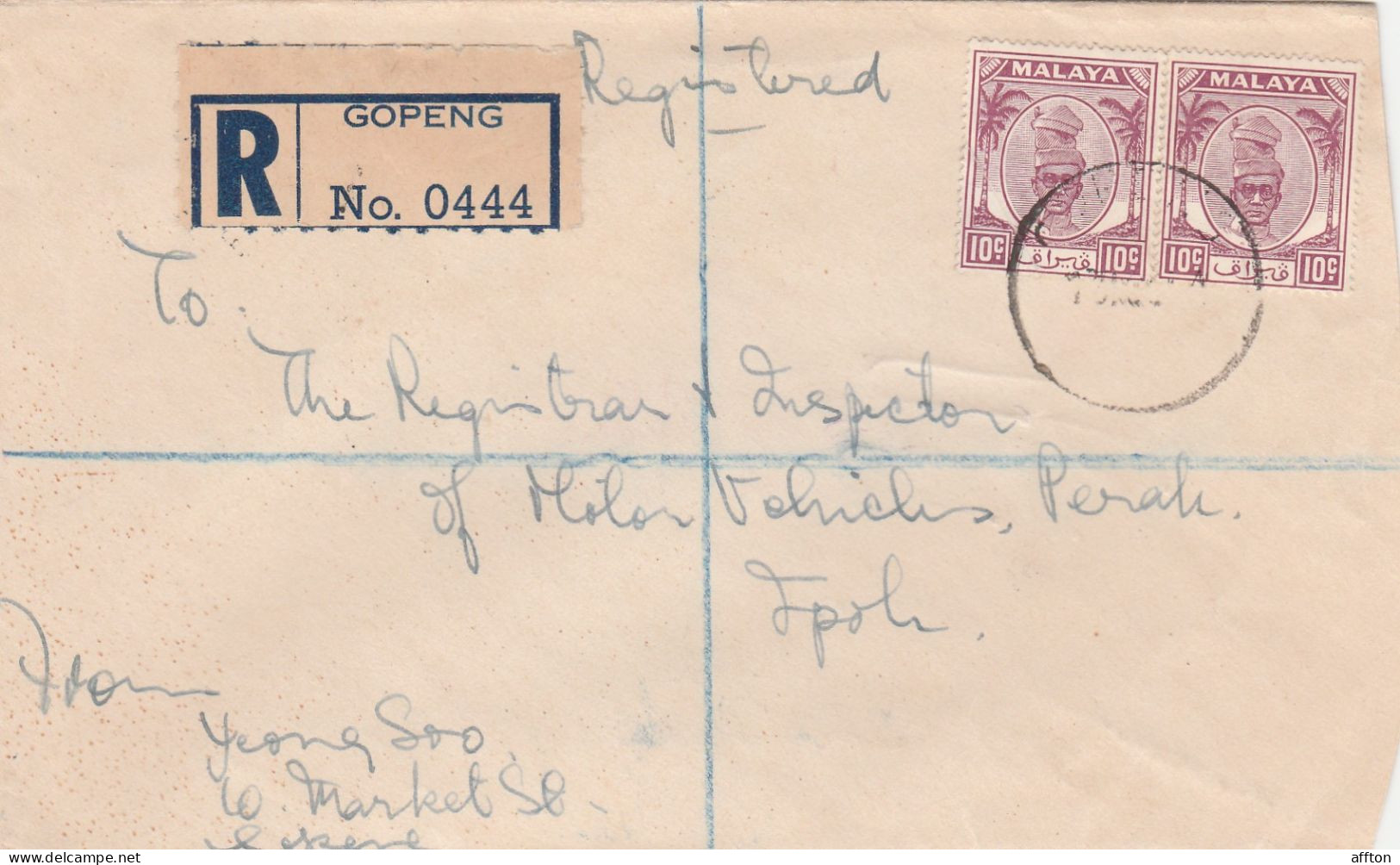 Gopeng Malaysia 1954 Registered Cover Mailed - Federated Malay States