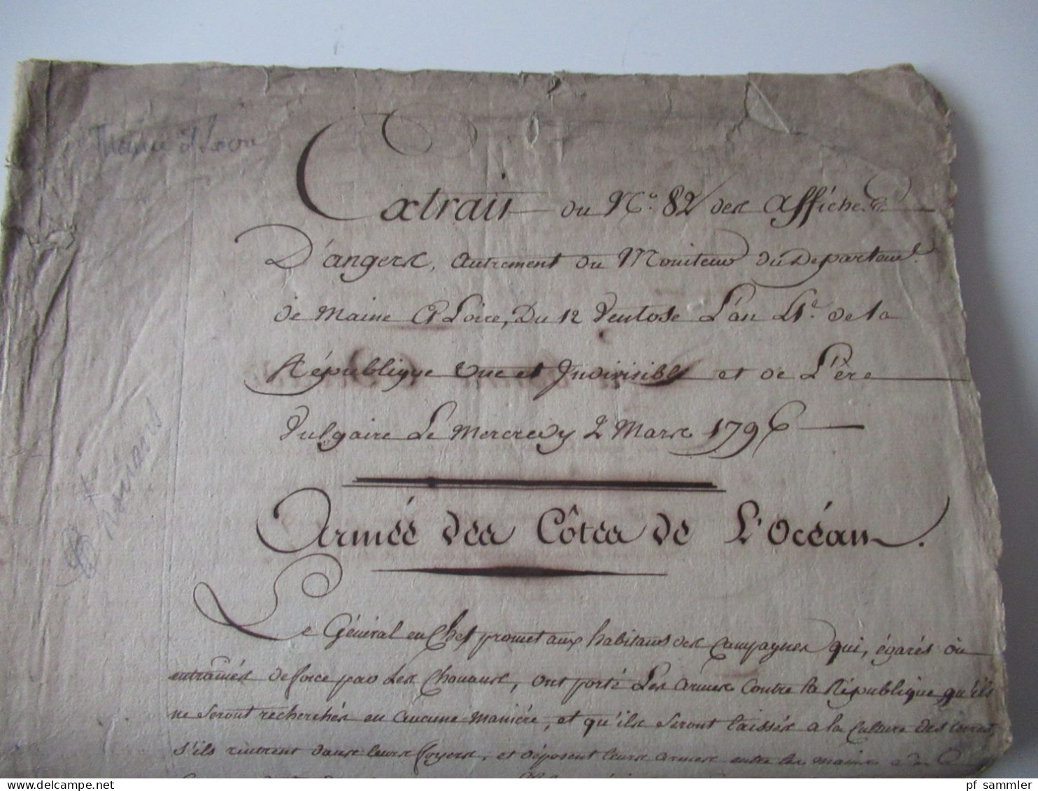 Frankreich 1796 / Militaria / Angers / Du Cantonnement De Mellé Depart De La Mayenne / Schnörkelschrift / Int. Dokument - 1701-1800: Precursores XVIII