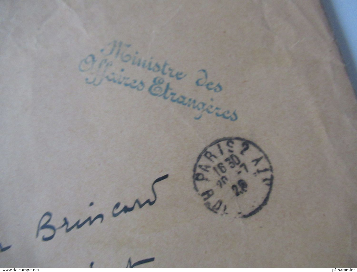 Frankreich 1929 Umschlag Und Stempel Ministere Des Affaires Etrangeres / Mit Inhalt Und Autographen! Interessant ?! - 1921-1960: Periodo Moderno