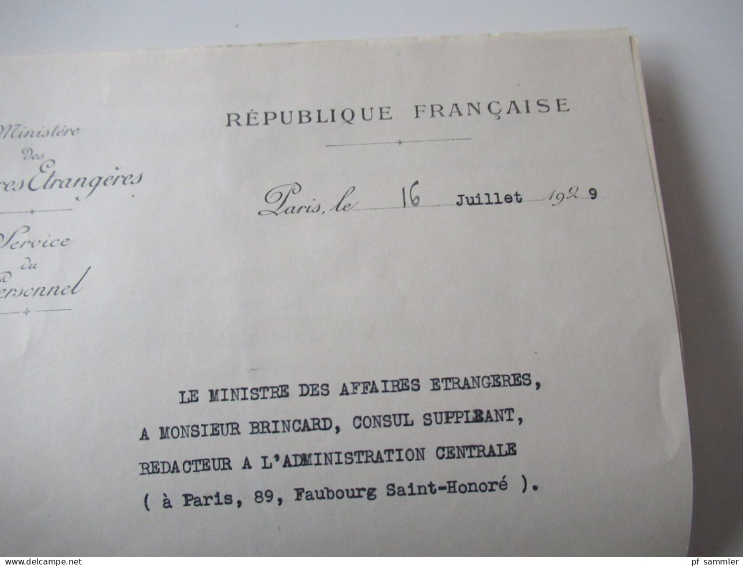 Frankreich 1929 Umschlag und Stempel Ministere Des Affaires Etrangeres / Mit Inhalt und Autographen! Interessant ?!