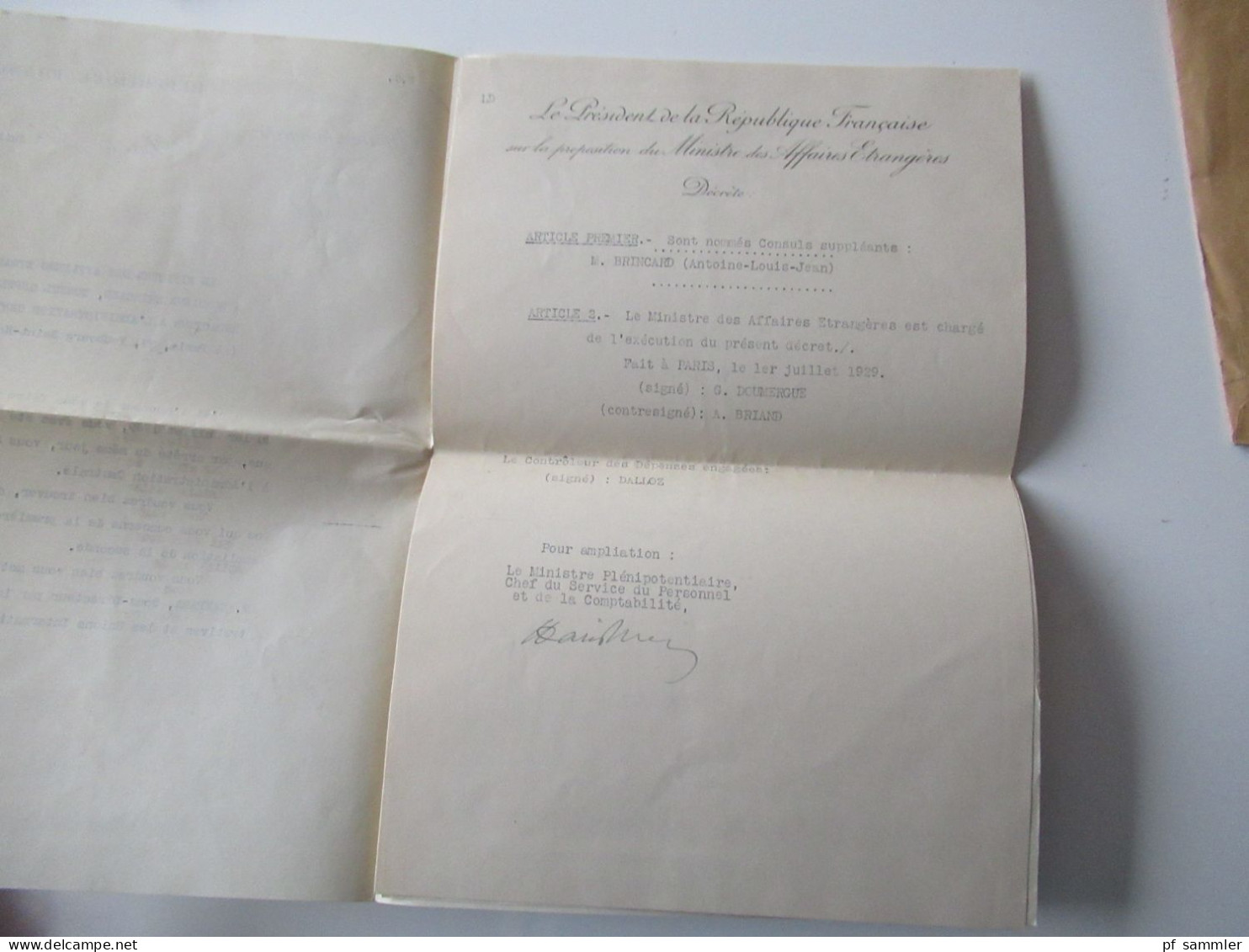 Frankreich 1929 Umschlag und Stempel Ministere Des Affaires Etrangeres / Mit Inhalt und Autographen! Interessant ?!