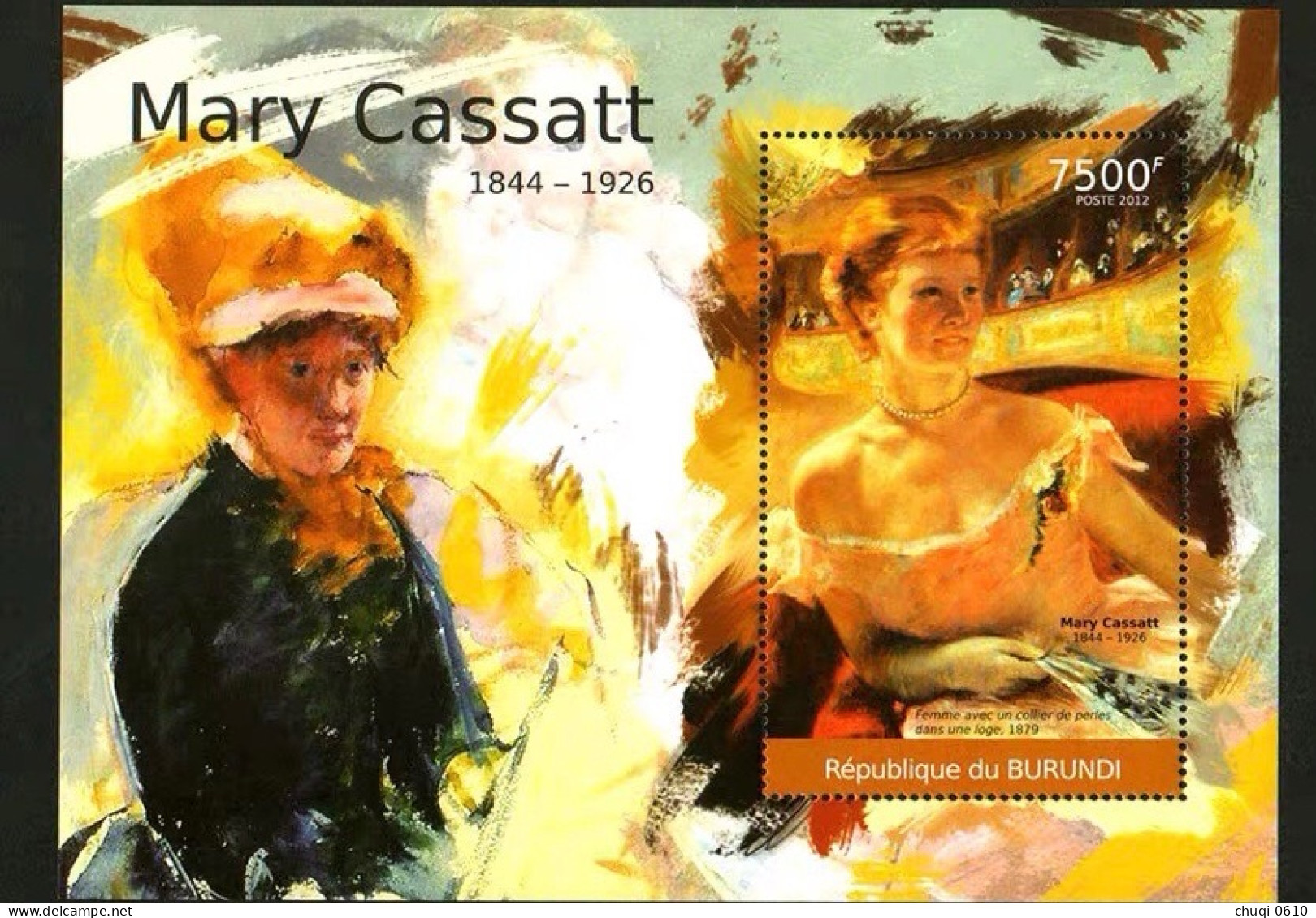 Burundi 2012 American Impressionist Painter Kasat Painted The Woman With A Pearl Necklace,MS MNH - Unused Stamps