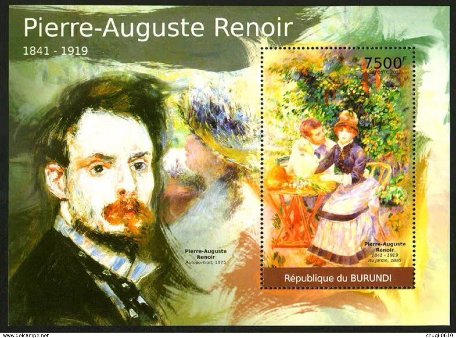 Burundi 2012 French Impressionist Painter Renoir Painted In The Garden,MS MNH - Ungebraucht