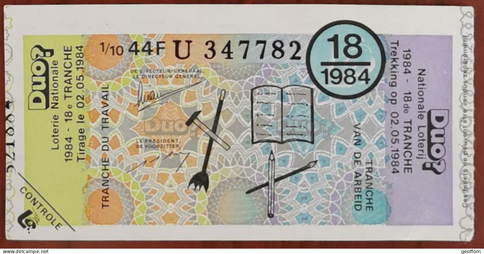 Billet De Loterie Nationale Belgique 1984 18e Tranche Du Travail - 2-5-1984 - Billetes De Lotería