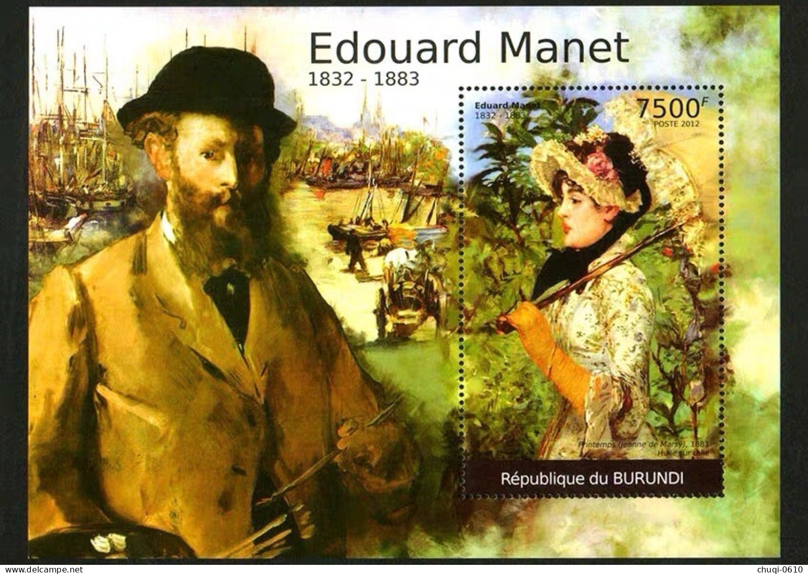 Burundi 2012 French Impressionist Painter Manet's Painting Spring,MS MNH - Ongebruikt