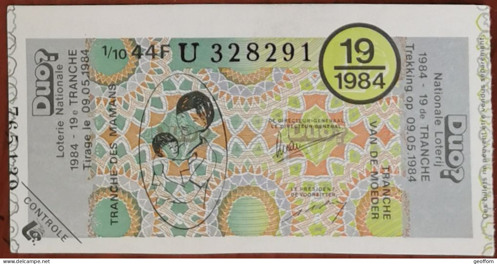 Billet De Loterie Nationale Belgique 1984 19e Tranche Des Mamans - 9-5-1984 - Billetes De Lotería