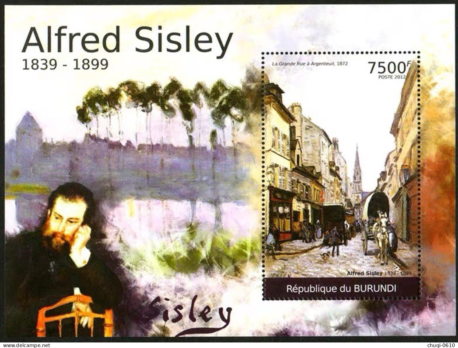 Burundi 2013 French Impressionist Landscape Painter Sisley Painted Argentina Avenue,MS MNH - Unused Stamps