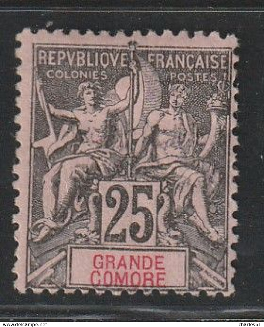 GRANDE COMORE - N°8 * (1897) 25c Noir Sur Rose - Unused Stamps