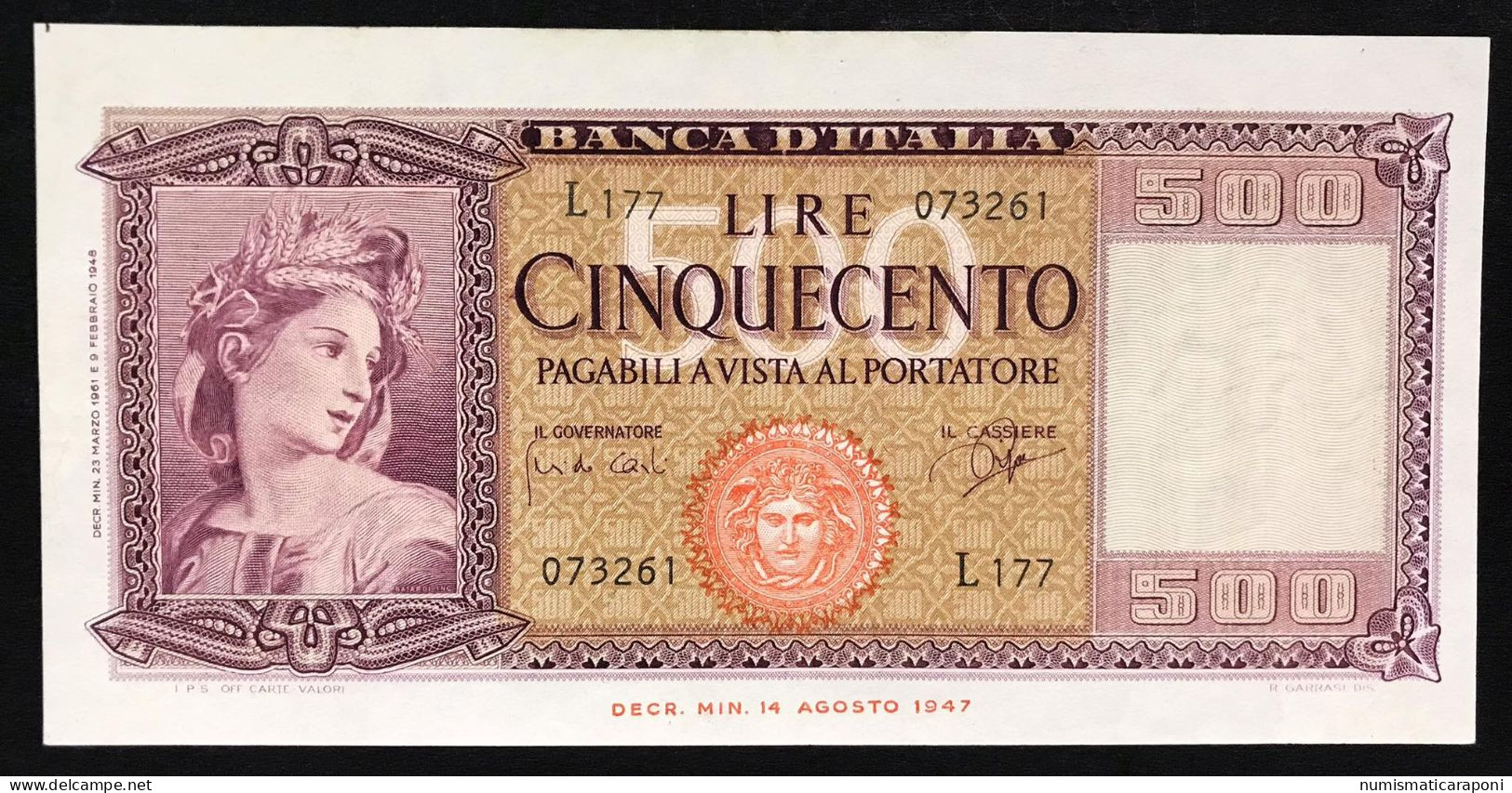 500 Lire Italia 23 03 1961 Bb/spl Pressata LOTTO 2197 - 500 Liras