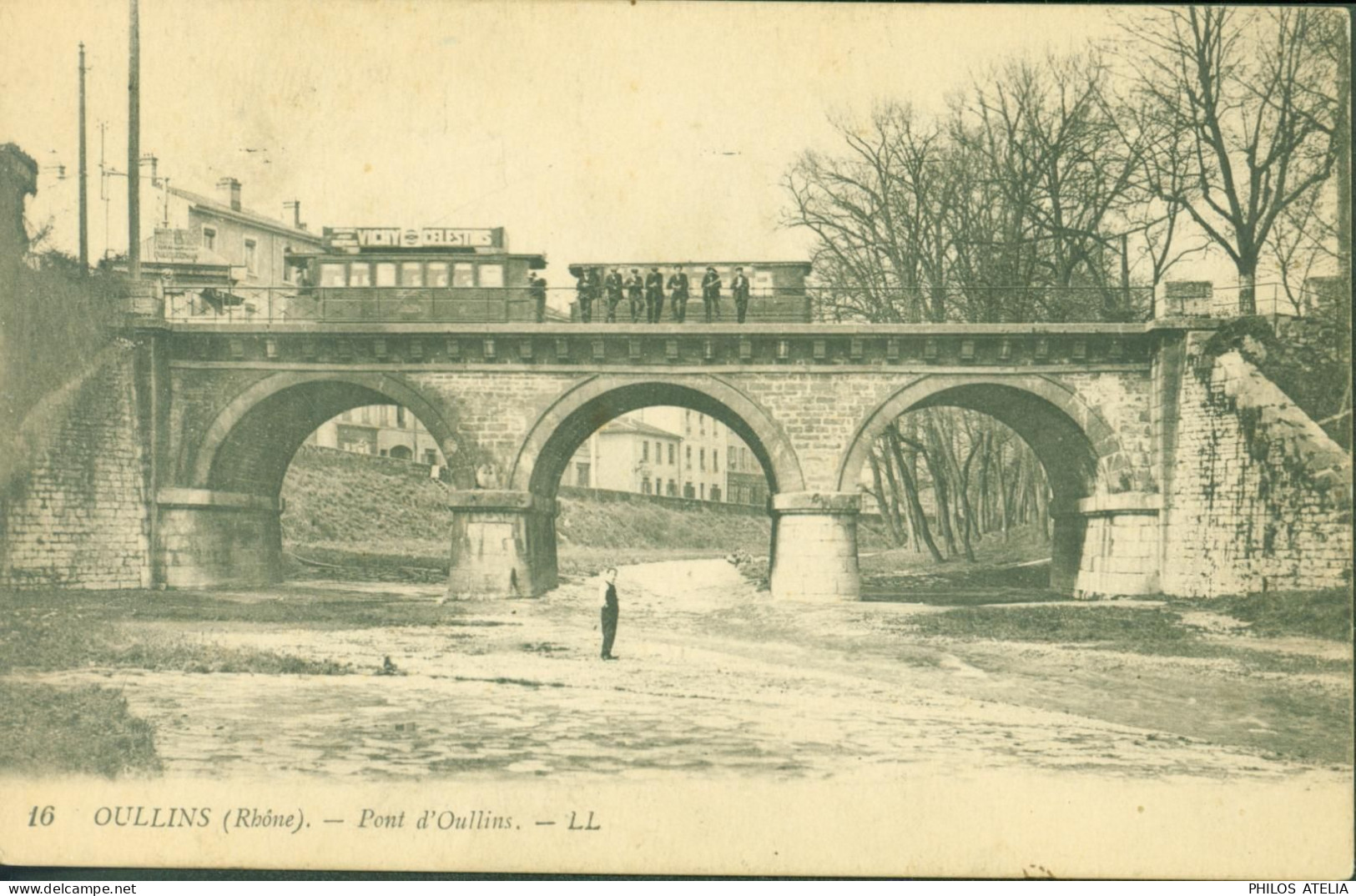 CPA CP Oullins Rhône Pont D'Oullins LL 16 Tramway Verso Cachet Etudes Locales Oullins Rhône - Oullins