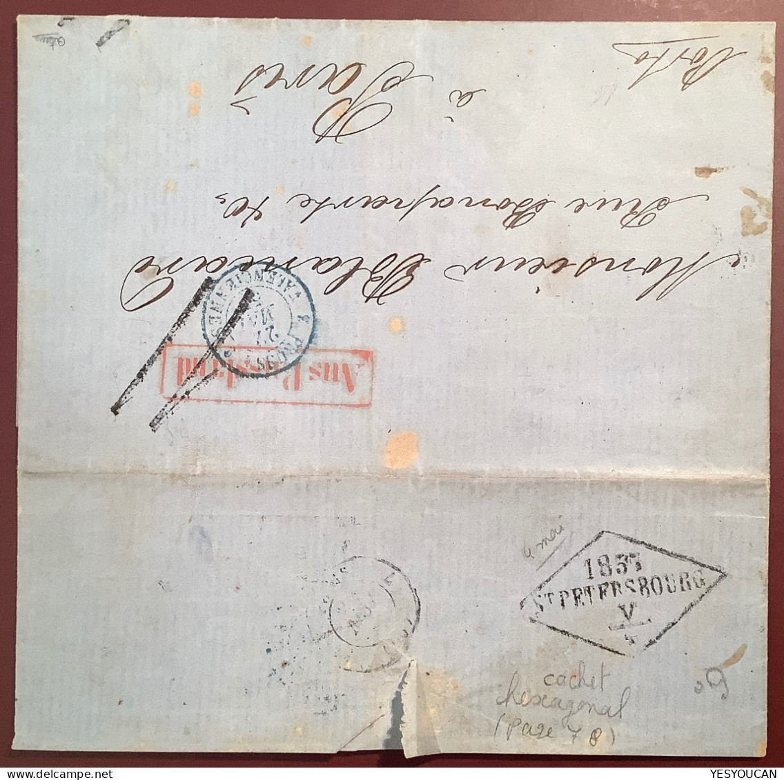 ST PETERSBURG 1857 + AUS RUSSLAND + TAXE TAMPON 11 DECIMES Lettre>Paris, France (porto Cover Russia Prephilately - ...-1857 Préphilatélie