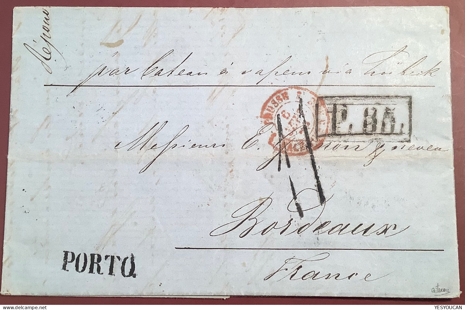 ST PETERSBURG 1859+P35+BATEAU VAPEUR LÜBECK+TAXE TAMPON 11 DECIMES Lettre>France Bordeaux (cover Russia Prephilately - ...-1857 Vorphilatelie