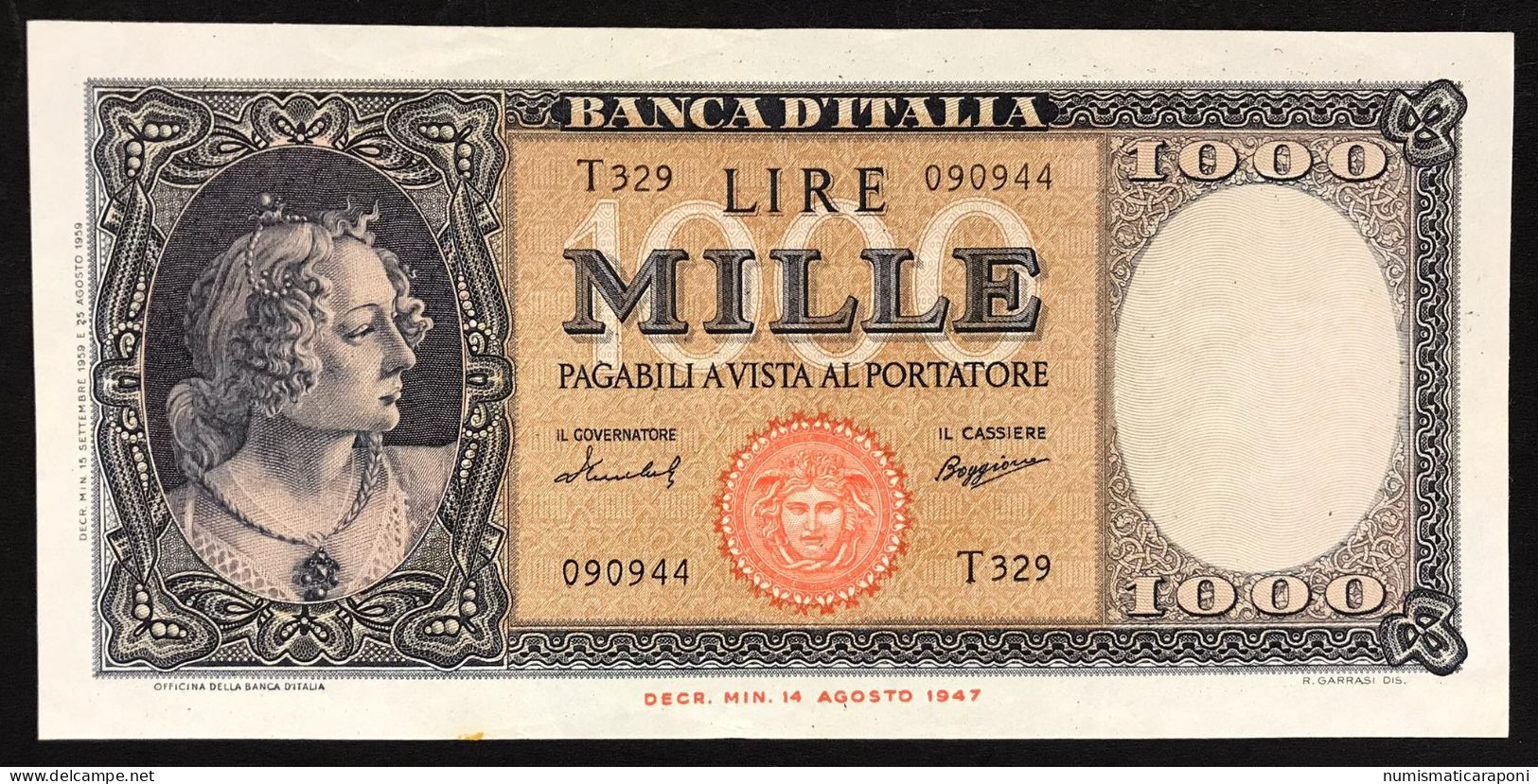 1000 Lire Medusa 15 09 1959 Bel Bb/spl Naturale Ottimi Colori  LOTTO 2282 - 1000 Lire