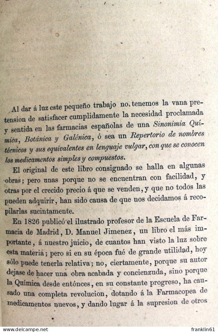 Sinonimia De Los Medicamentos Quimicos Y Galenicos Y De Los Productos Naturales. - Lexicons