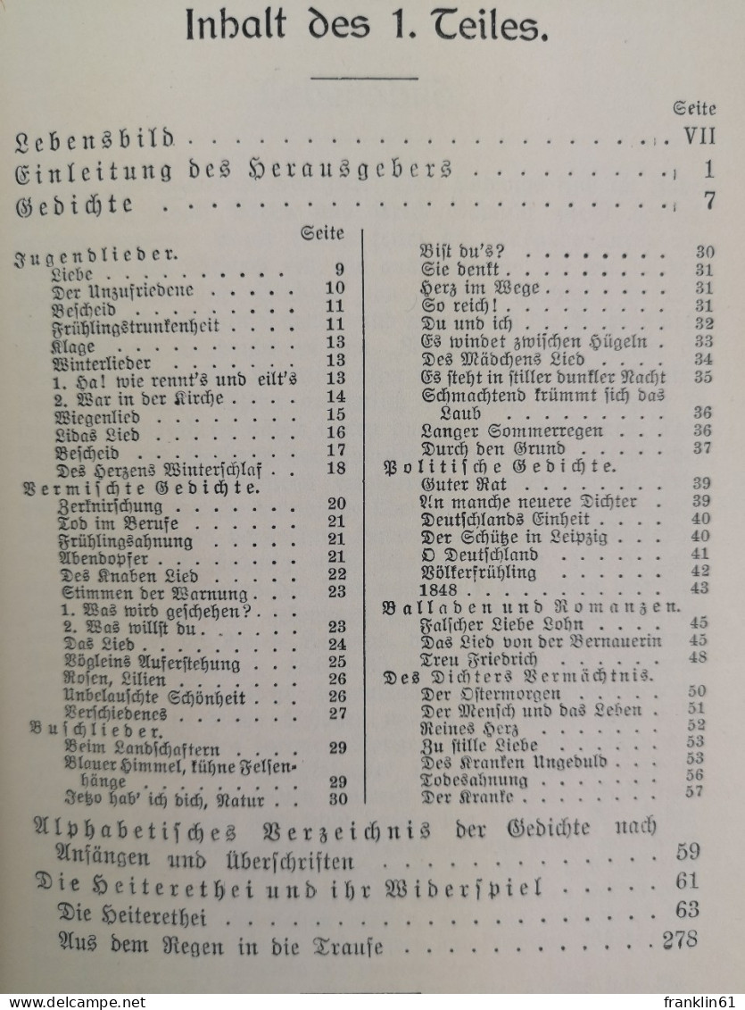 Ludwigs Werke In Vier Teilen.  Erster Teil: Gedichte. Die Heiterethei Und Ihr Widerspiel. - Poesia