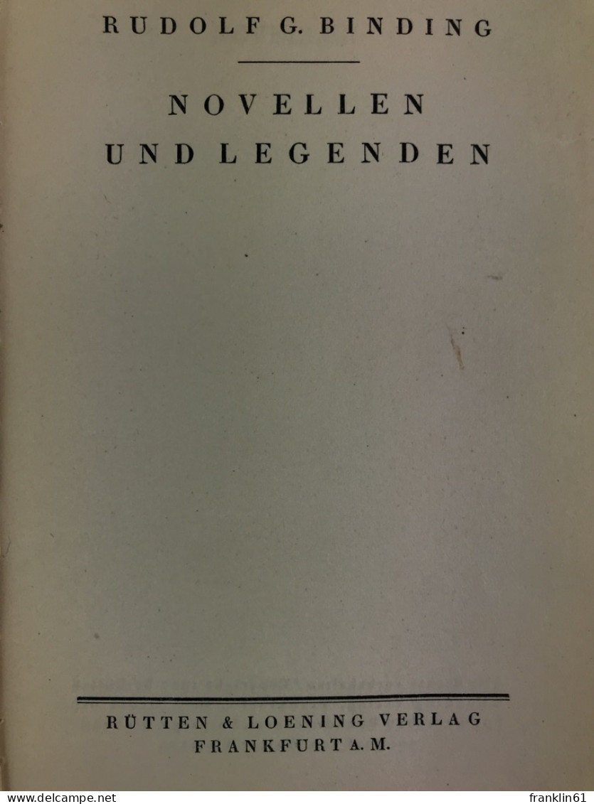 Novellen Und Legenden. - Poésie & Essais